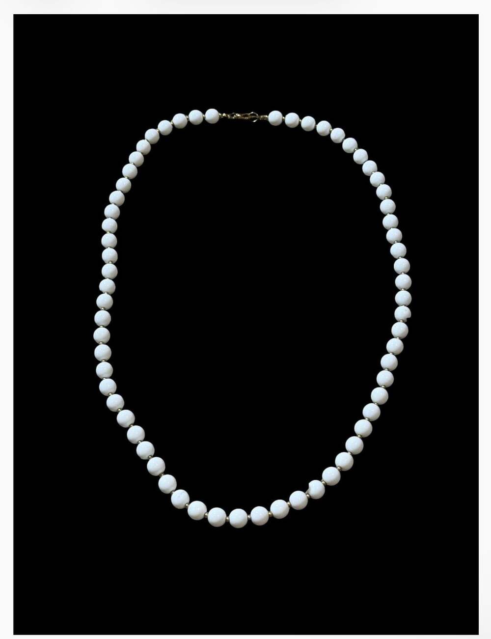 Vintage White Milk Glass Beaded Gold-Tone Necklace